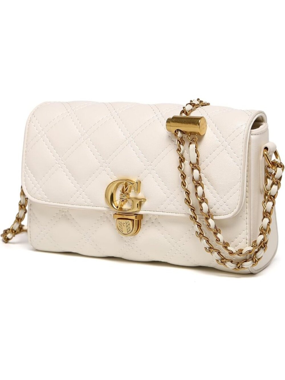 Quilted Mini Crossbody Bag with Gold Chain Strap & Top Handle Wallet - Small